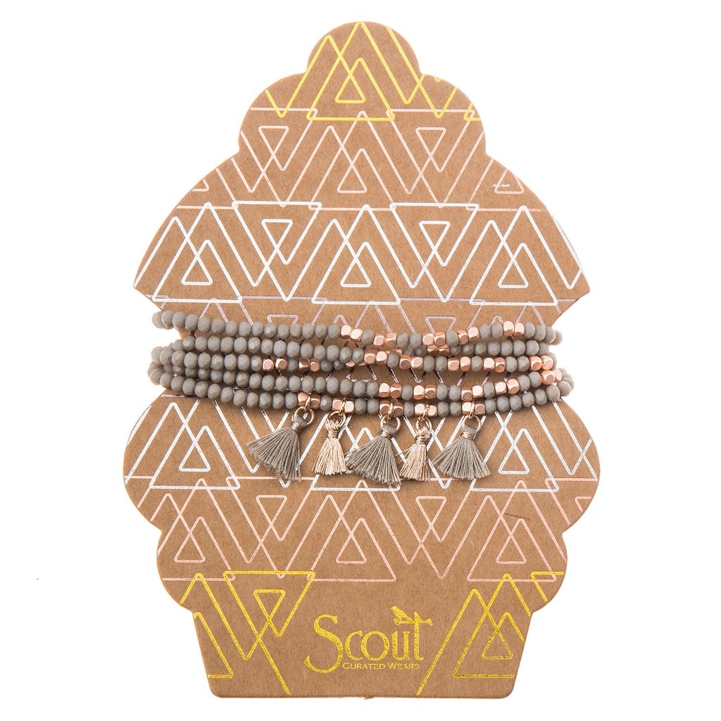 Scout Metallic Tassel Wrap- Taupe/Rose Gold